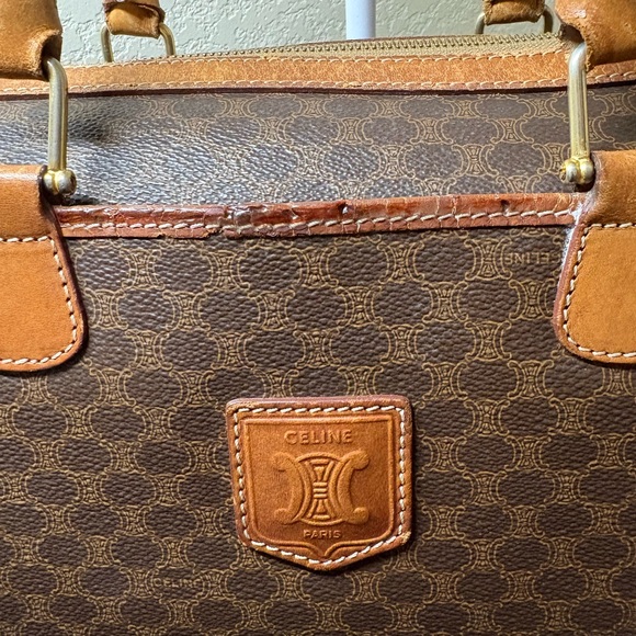 👜 Celine Vintage Macadam Boston Bag – Brown PVC & Leather – Clean Interior - Picture 2 of 4